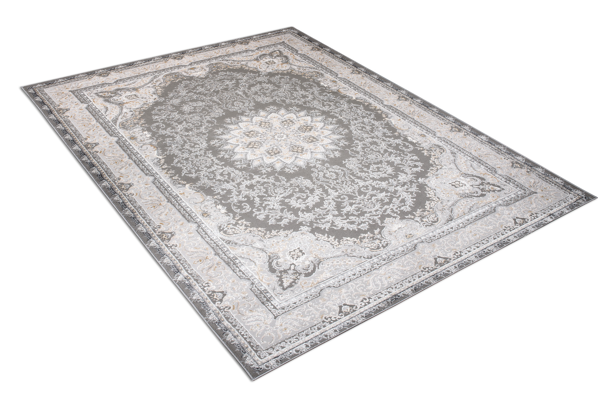Alfombra clásica de pelo corto flores grisáceas adornos aspecto 3D salón ECOTEX - Imagen 30 de 31