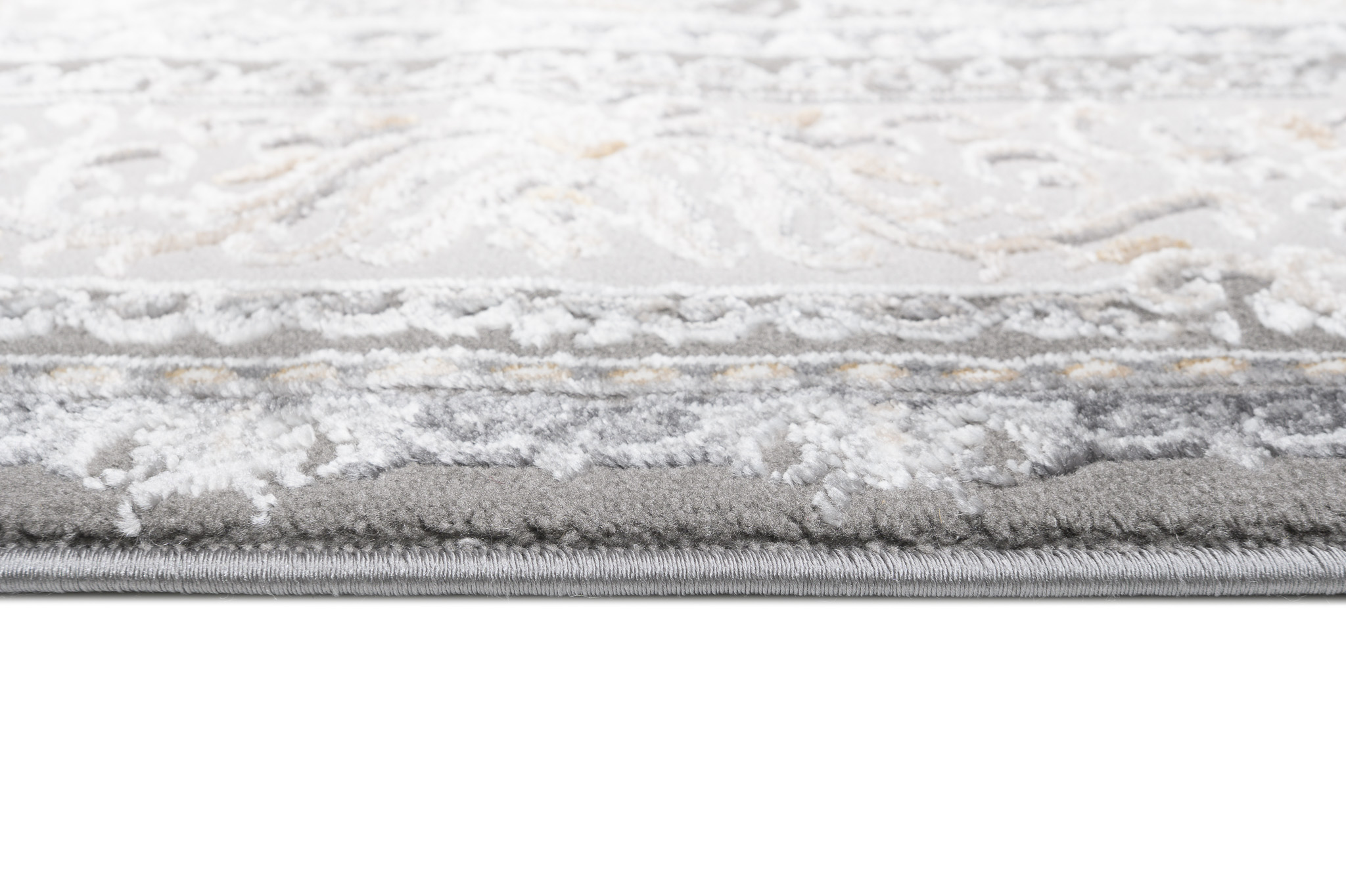 Alfombra clásica de pelo corto flores grisáceas adornos aspecto 3D salón ECOTEX - Imagen 26 de 31