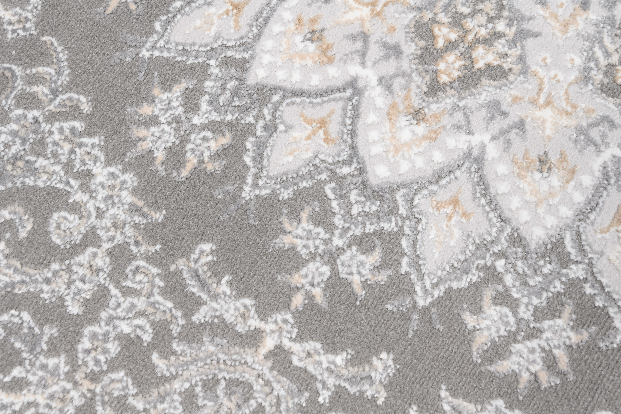 Alfombra clásica de pelo corto flores grisáceas adornos aspecto 3D salón ECOTEX - Imagen 24 de 31