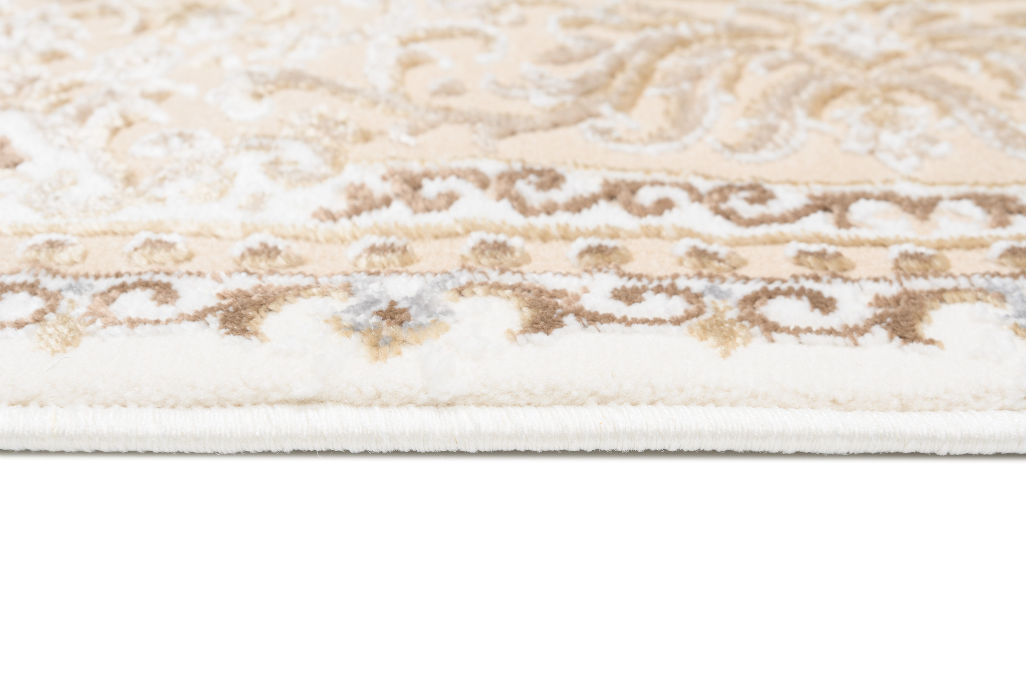 Alfombra clásica pelo corto beige azul flores adornos aspecto 3D salón - Imagen 26 de 41