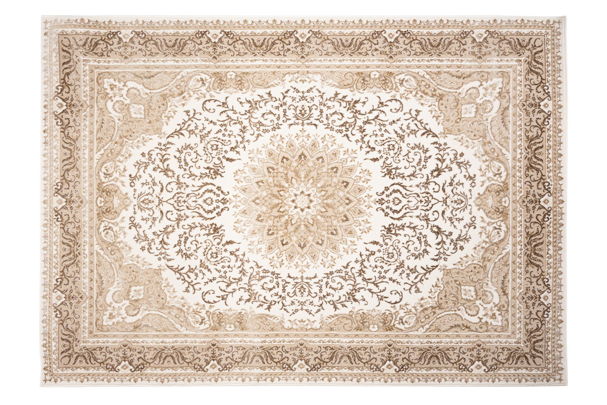 Alfombra clásica pelo corto beige azul flores adornos aspecto 3D salón - Imagen 41 de 41