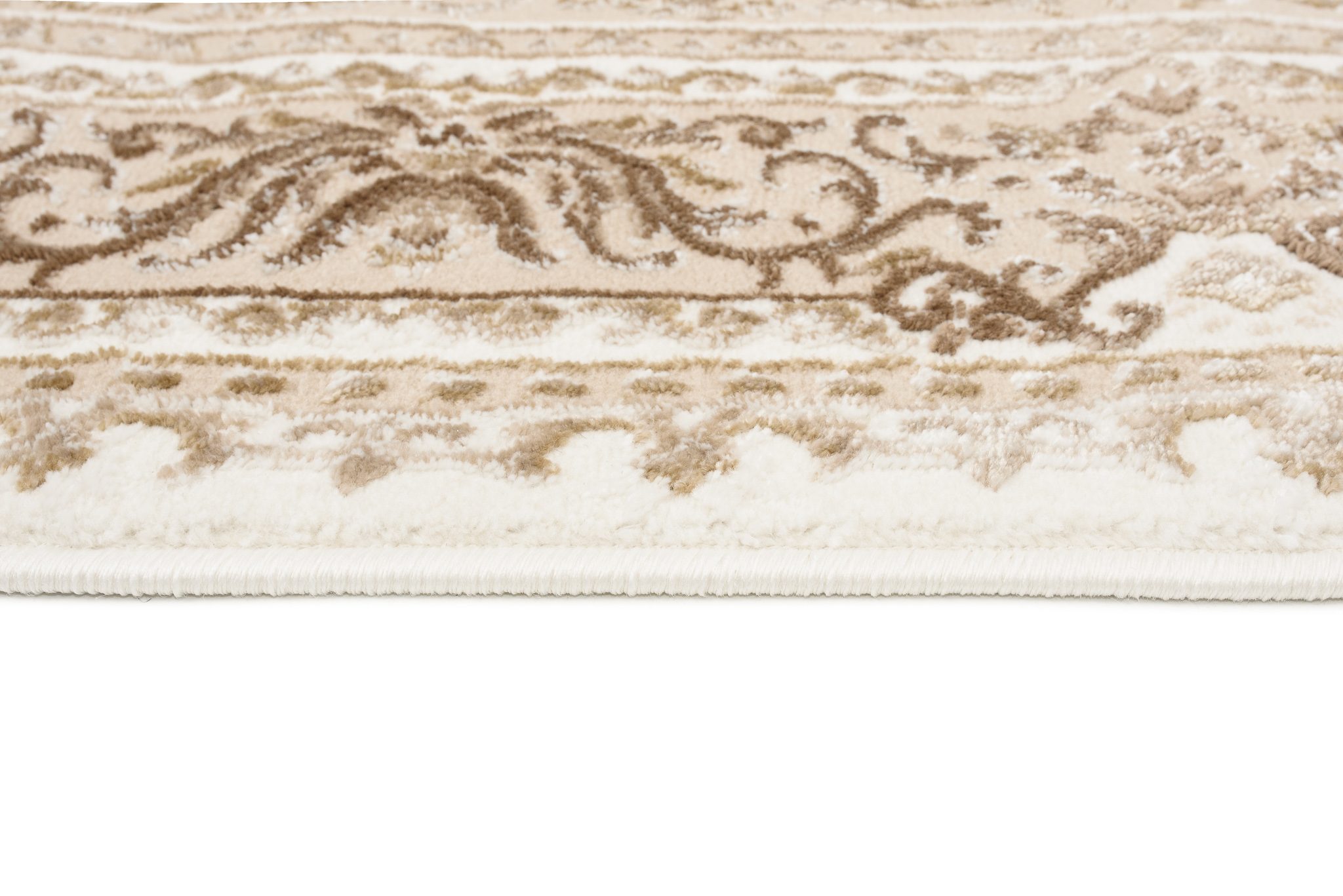Alfombra clásica pelo corto beige azul flores adornos aspecto 3D salón - Imagen 36 de 41
