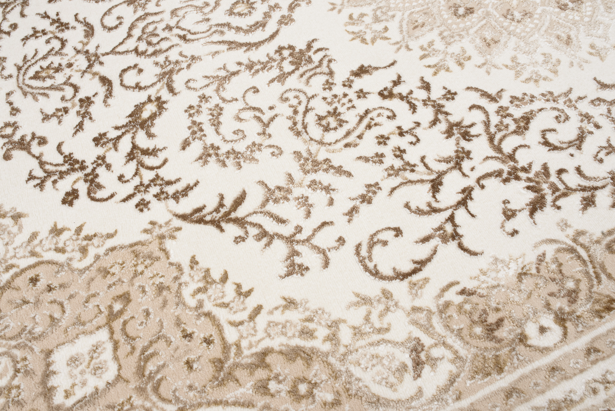 Alfombra clásica pelo corto beige azul flores adornos aspecto 3D salón - Imagen 34 de 41