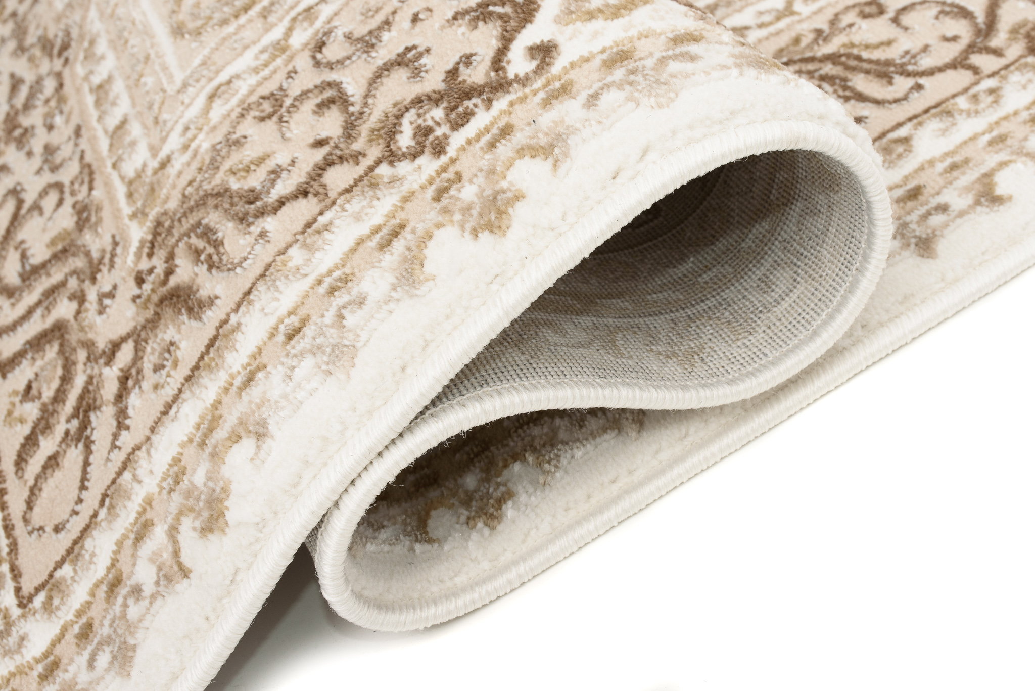 Alfombra clásica pelo corto beige azul flores adornos aspecto 3D salón - Imagen 35 de 41