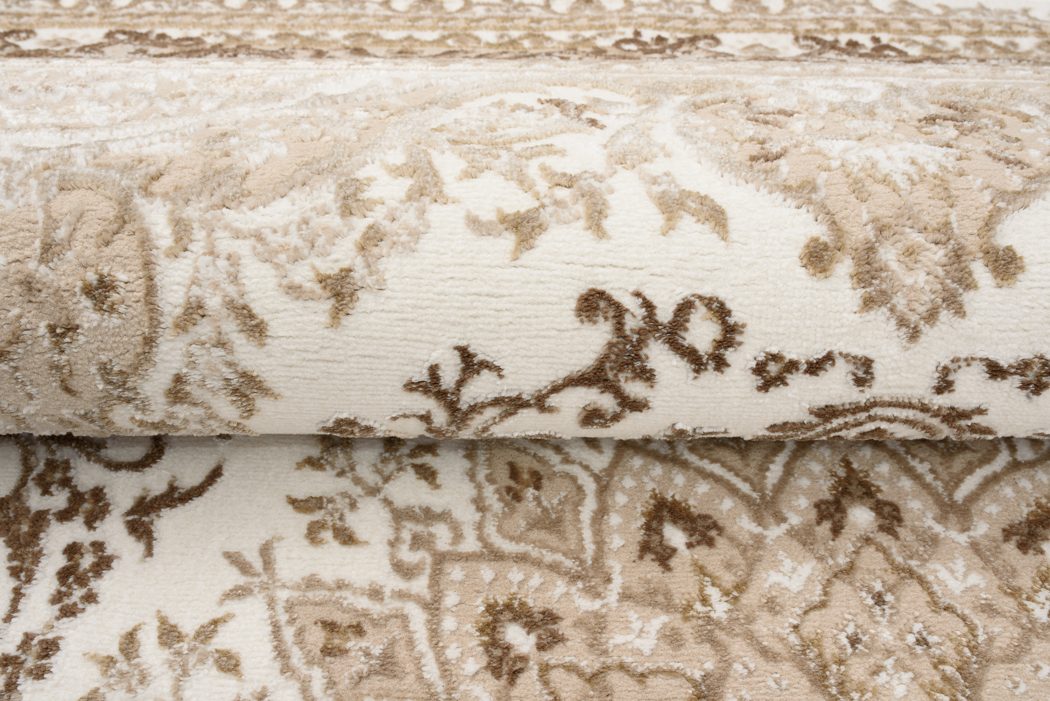 Alfombra clásica pelo corto beige azul flores adornos aspecto 3D salón - Imagen 37 de 41