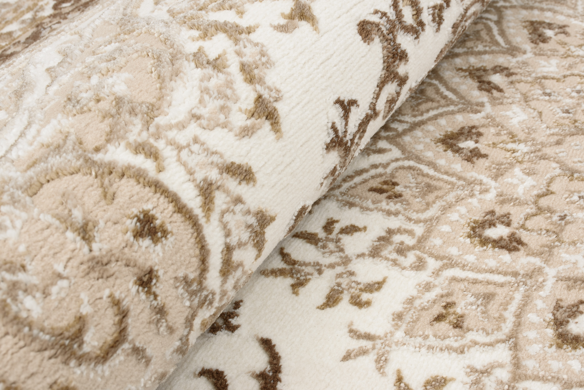 Alfombra clásica pelo corto beige azul flores adornos aspecto 3D salón - Imagen 38 de 41