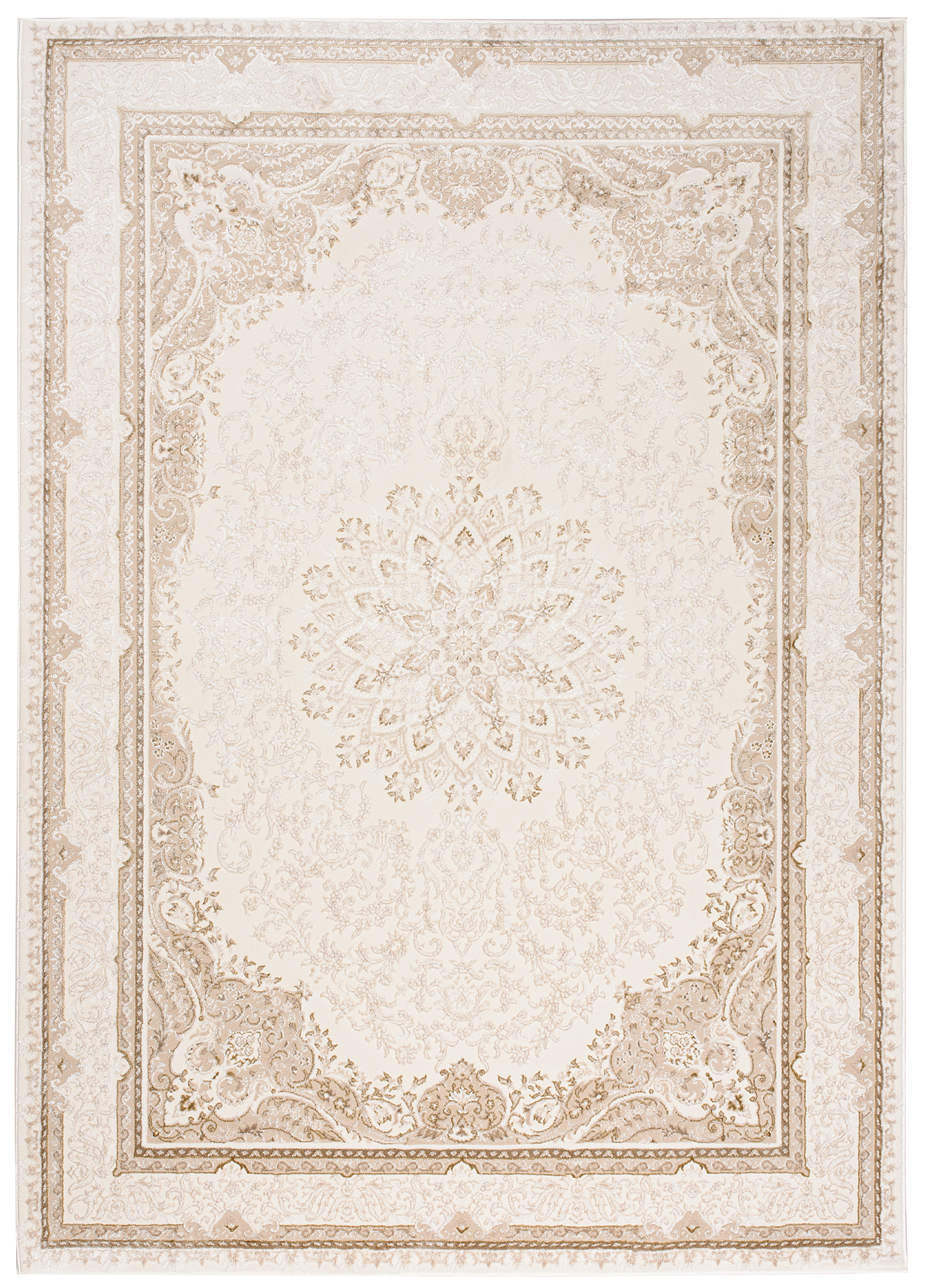 Alfombra Clásica Piso Corto Beige Crema Brillante Floral Borde Salón ÖKOTEX - Imagen 12 de 30