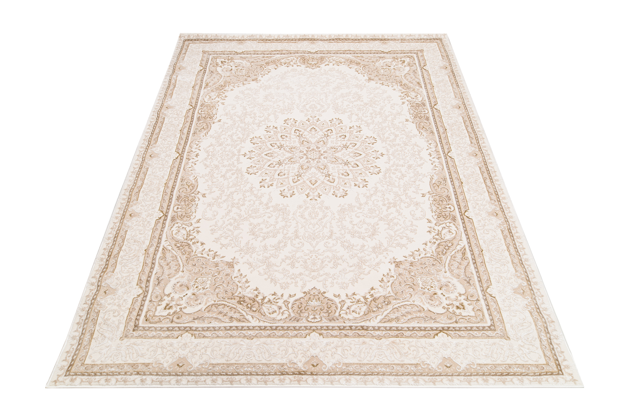 Alfombra Clásica Piso Corto Beige Crema Brillante Floral Borde Salón ÖKOTEX - Imagen 18 de 30