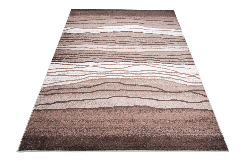Alfombra de pelo corto moderno marrón patrón geométrico rayas figuras salón - Imagen 44 de 45