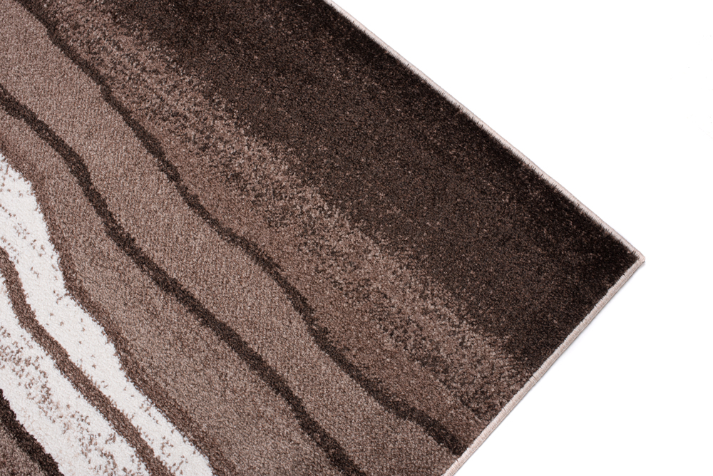 Alfombra de pelo corto moderno marrón patrón geométrico rayas figuras salón - Imagen 42 de 45