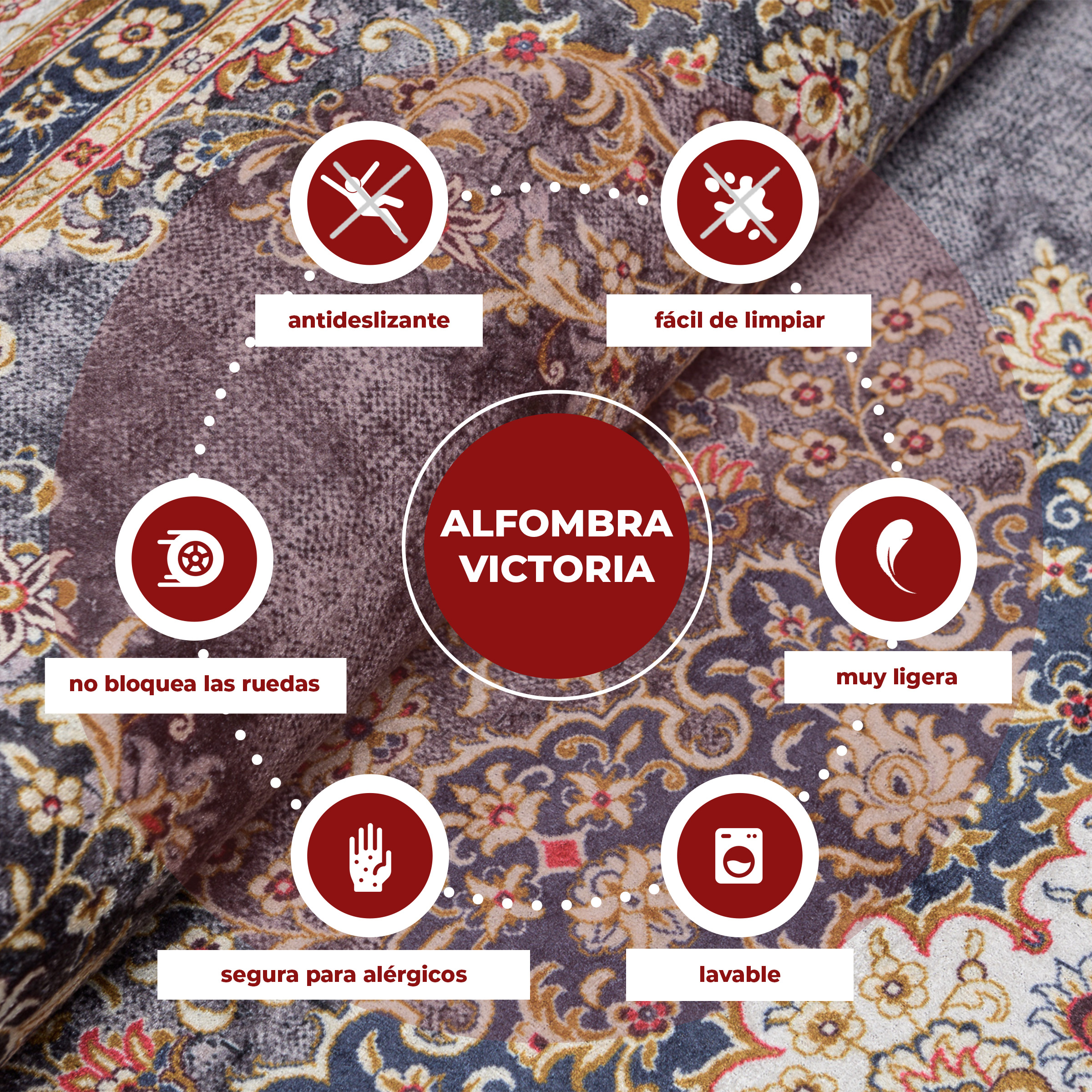 Alfombra de salón clásica alfombra con flecos adorno gris lavable tobogán - Imagen 8 de 13