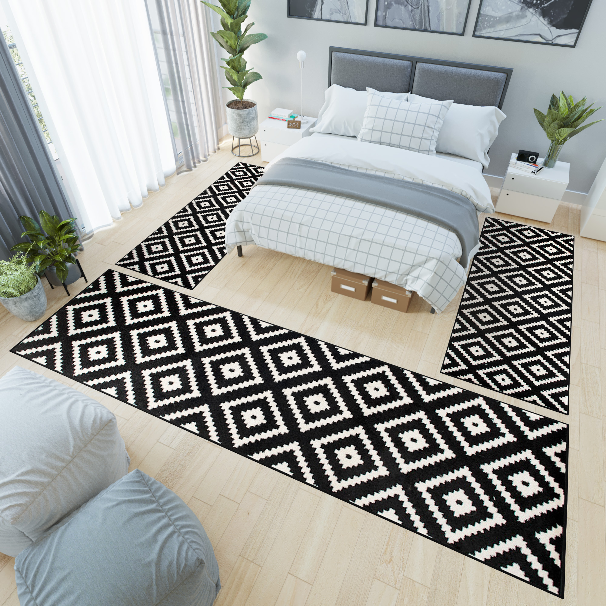 Long Runner Rug Geometric Diamond Pattern Durable Carpet Long Narrow Floor  Mat