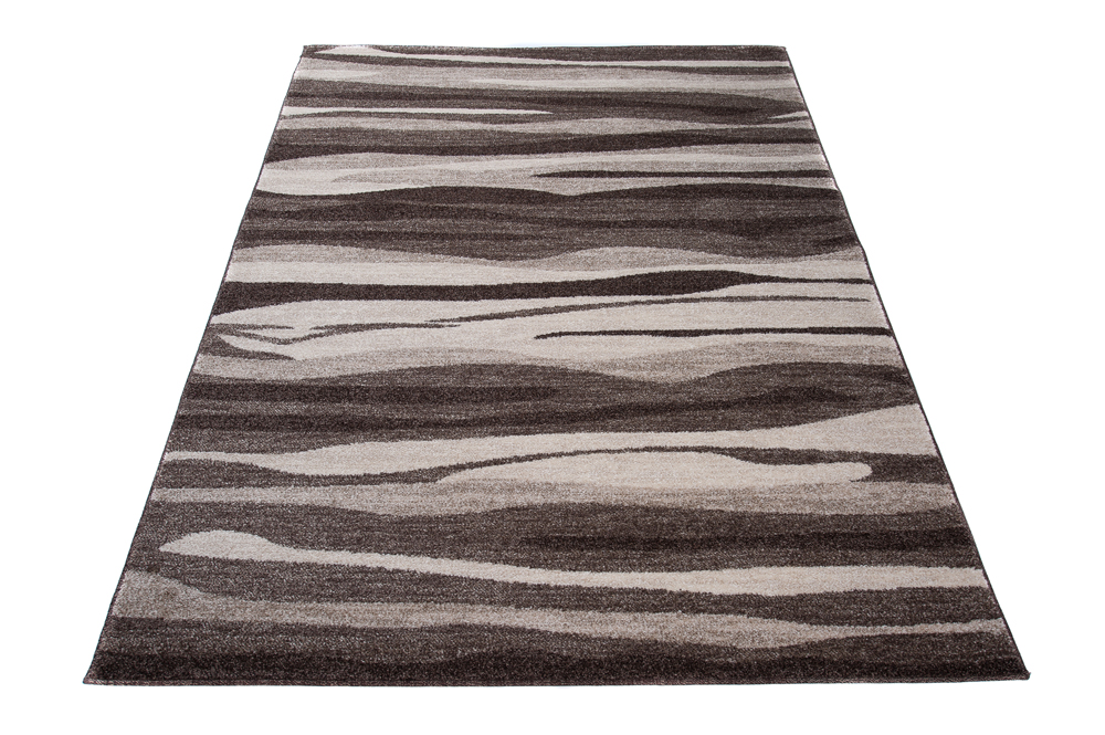 Alfombra de pelo corto moderno marrón patrón geométrico rayas figuras salón - Imagen 14 de 45