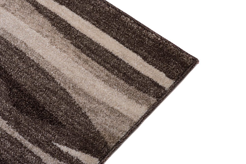 Alfombra de pelo corto moderno marrón patrón geométrico rayas figuras salón - Imagen 12 de 45