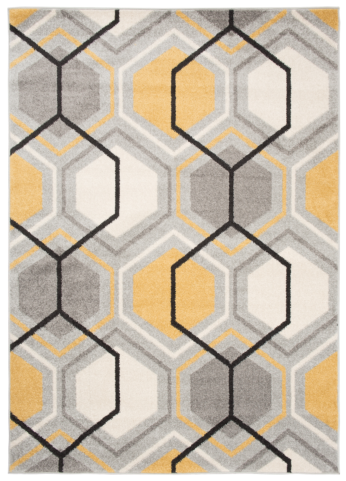 Alfombra salón de pelo corto patrón geométrico moderno gris crema diseño amarillo - Imagen 11 de 17