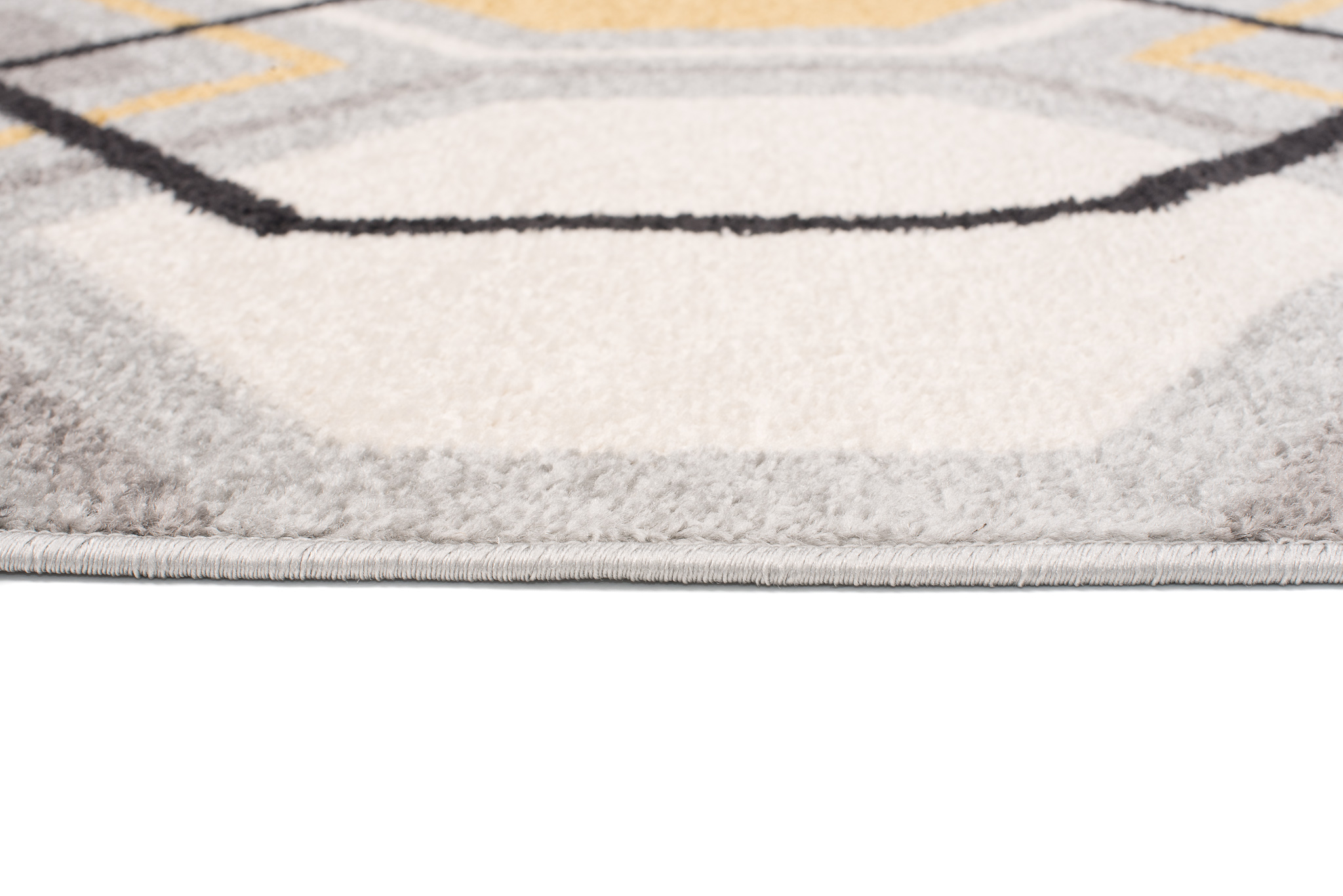 Alfombra salón de pelo corto patrón geométrico moderno gris crema diseño amarillo - Imagen 14 de 17