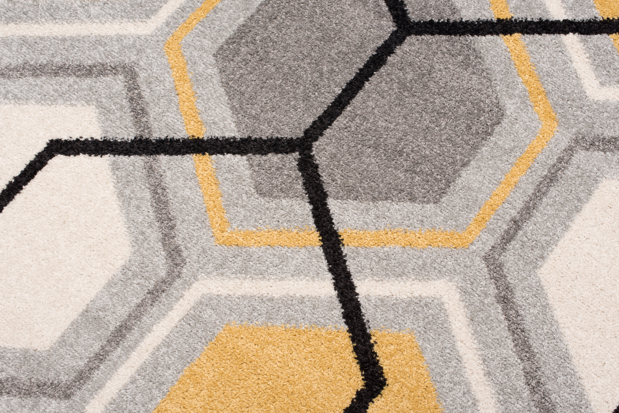 Alfombra salón de pelo corto patrón geométrico moderno gris crema diseño amarillo - Imagen 12 de 17