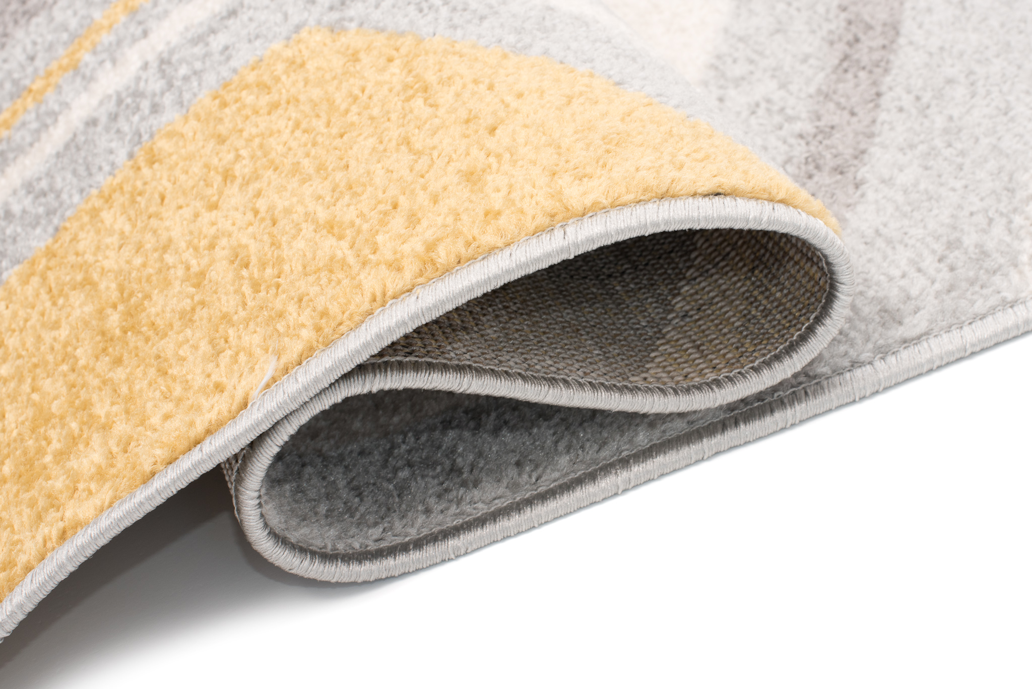 Alfombra salón de pelo corto patrón geométrico moderno gris crema diseño amarillo - Imagen 15 de 17
