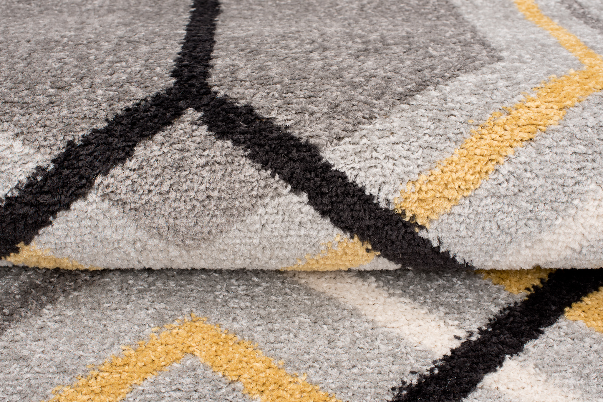Alfombra salón de pelo corto patrón geométrico moderno gris crema diseño amarillo - Imagen 13 de 17