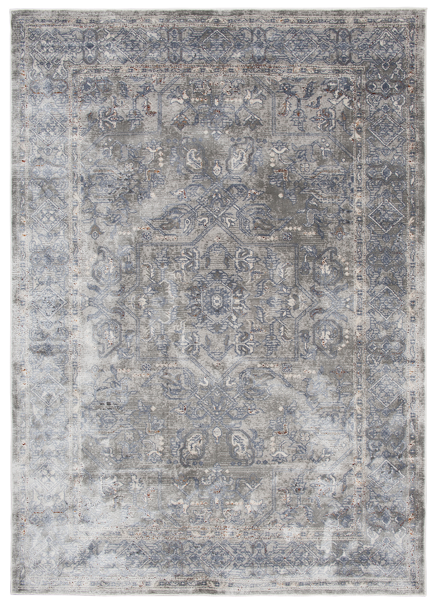 Alfombra clásica salón piso corto flores adornos gris crema ÖKOTEX - Imagen 13 de 57