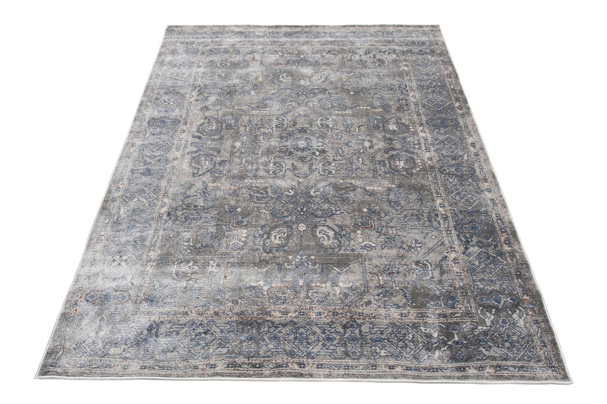 Alfombra clásica salón piso corto flores adornos gris crema ÖKOTEX - Imagen 20 de 57