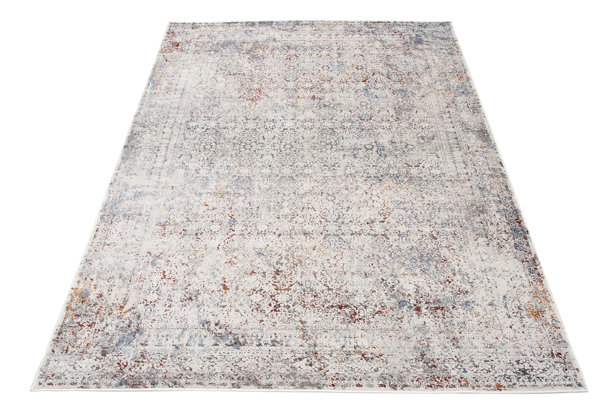 Alfombra clásica salón piso corto flores adornos gris crema ÖKOTEX - Imagen 56 de 57