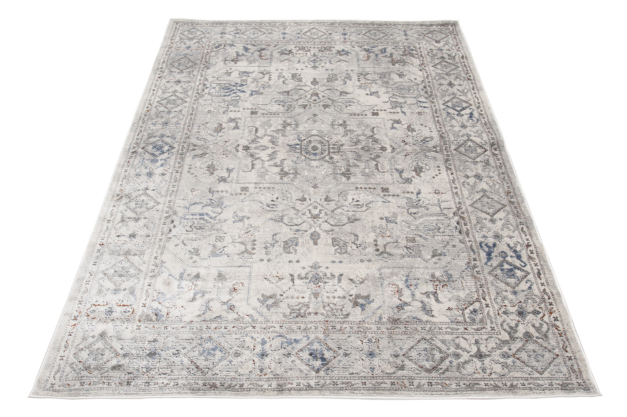 Alfombra clásica salón piso corto flores adornos gris crema ÖKOTEX - Imagen 10 de 57