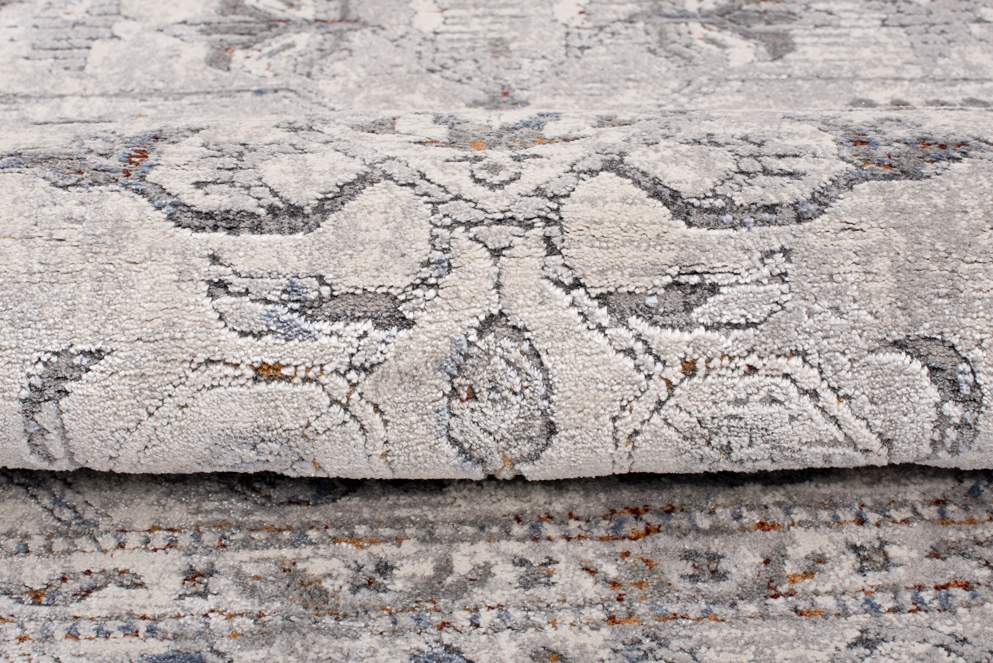 Alfombra clásica salón piso corto flores adornos gris crema ÖKOTEX - Imagen 7 de 57
