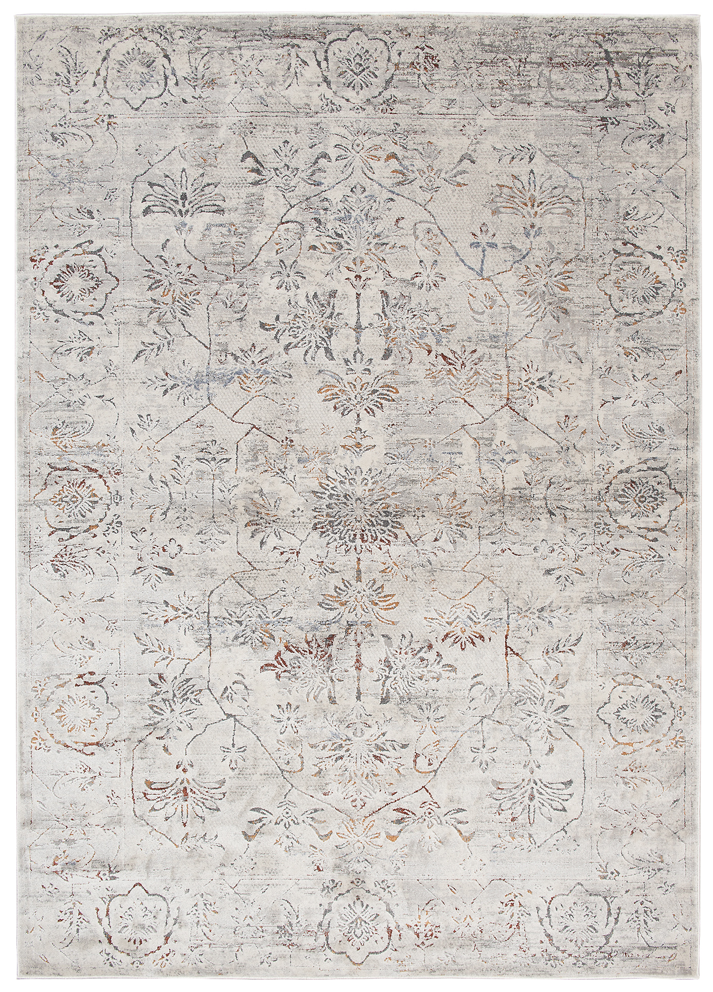 Alfombra clásica salón piso corto flores adornos gris crema ÖKOTEX - Imagen 32 de 57