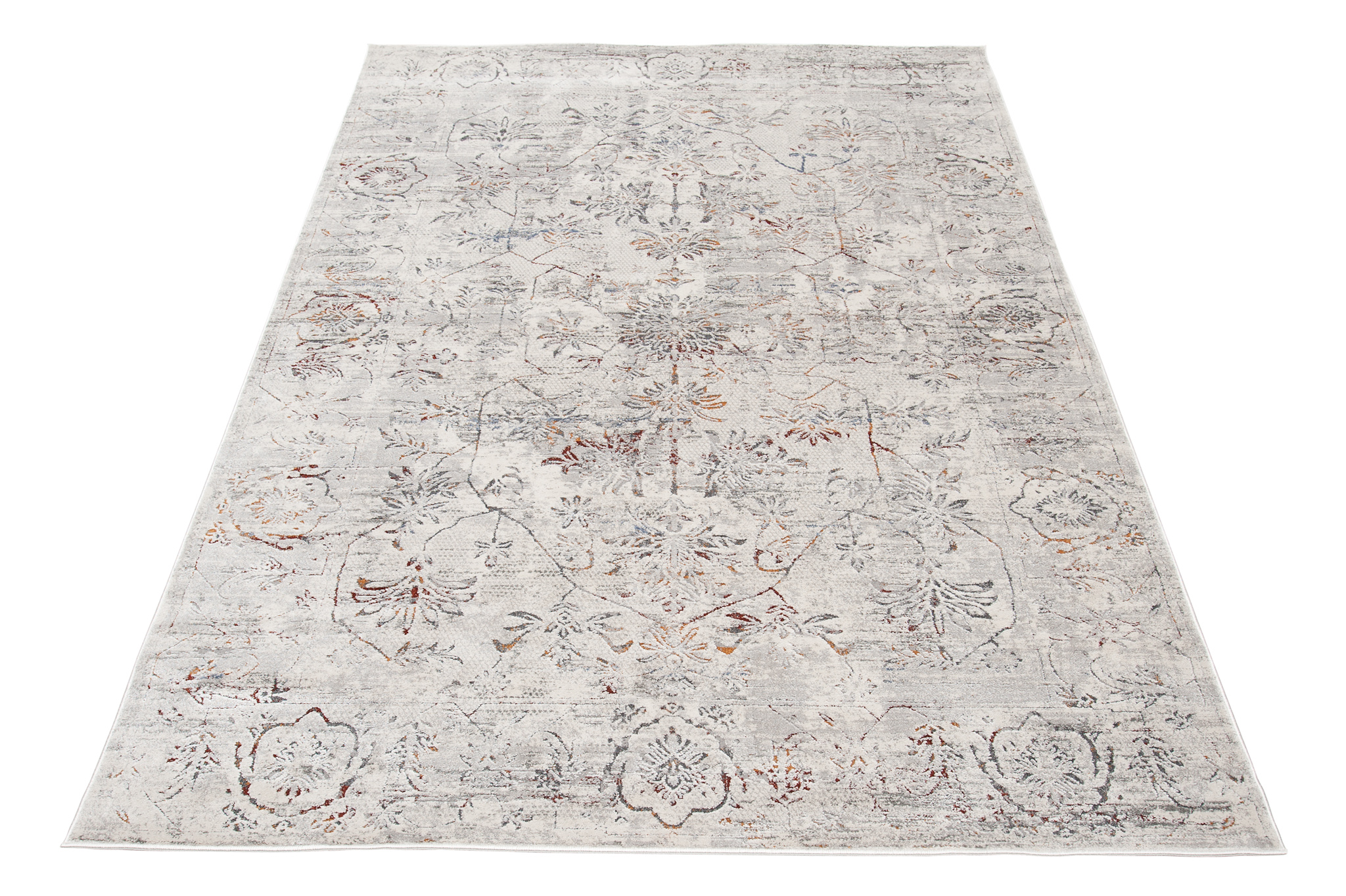 Alfombra clásica salón piso corto flores adornos gris crema ÖKOTEX - Imagen 38 de 57