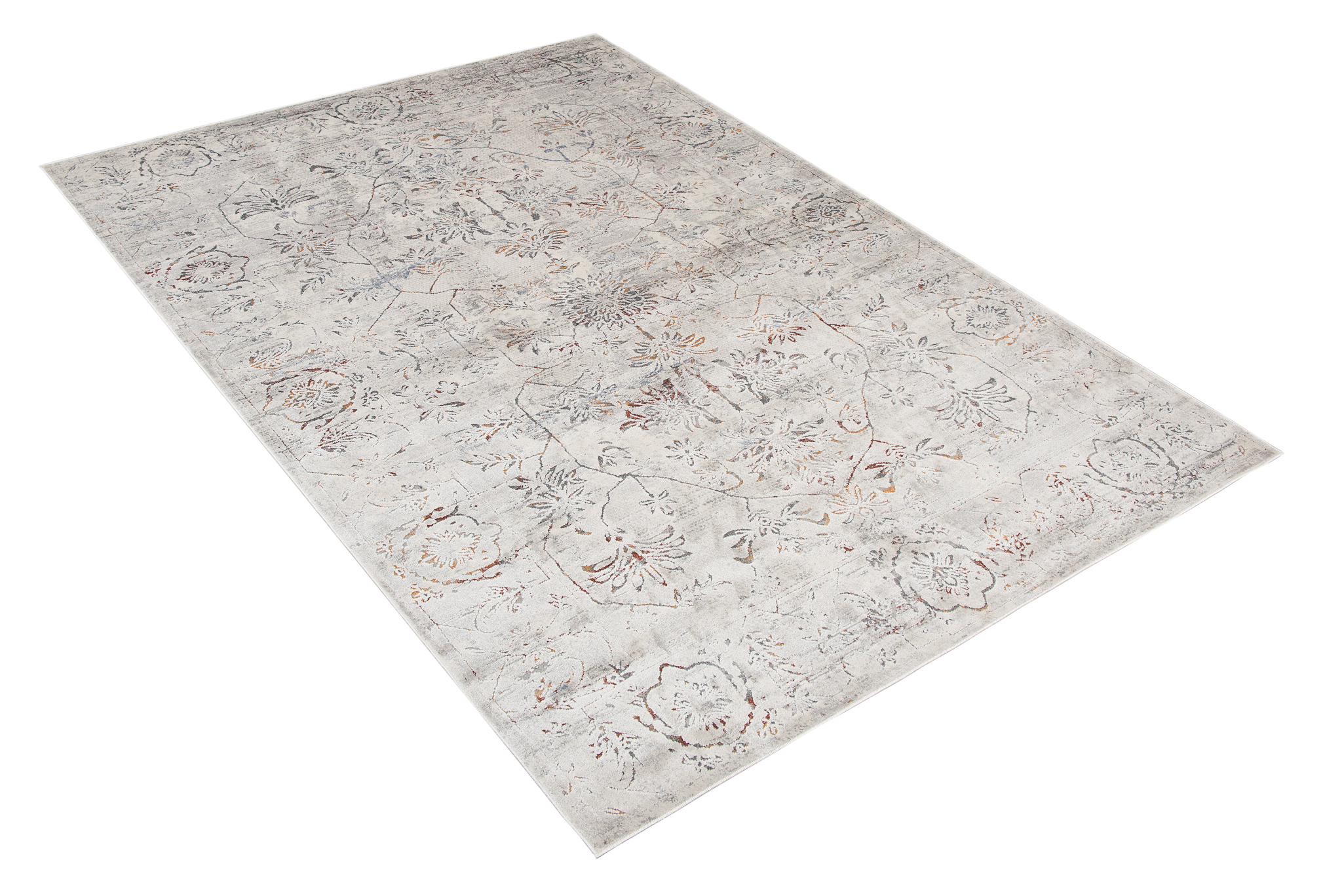 Alfombra clásica salón piso corto flores adornos gris crema ÖKOTEX - Imagen 39 de 57