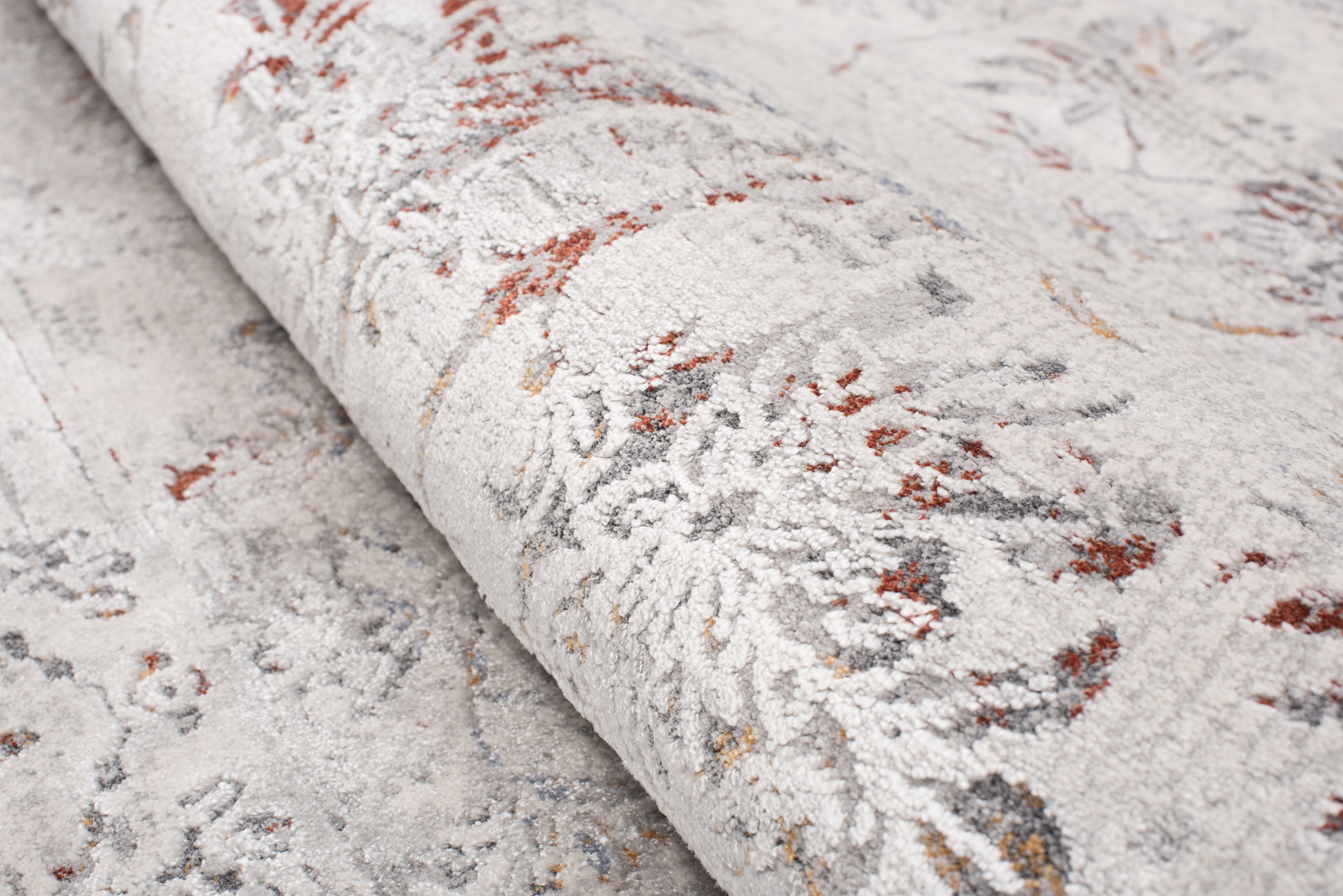 Alfombra clásica salón piso corto flores adornos gris crema ÖKOTEX - Imagen 37 de 57
