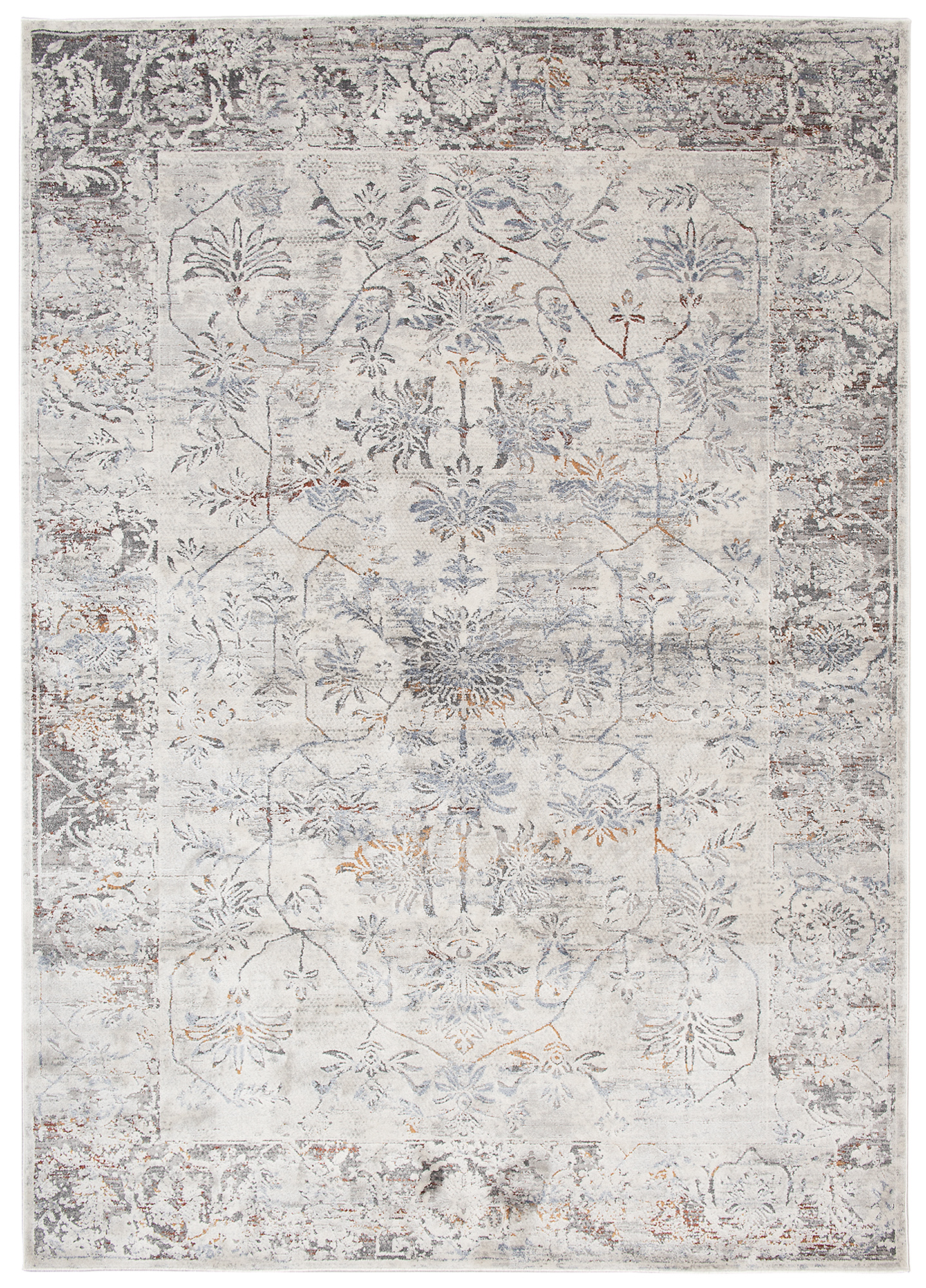 Alfombra clásica salón piso corto flores adornos gris crema ÖKOTEX - Imagen 23 de 57