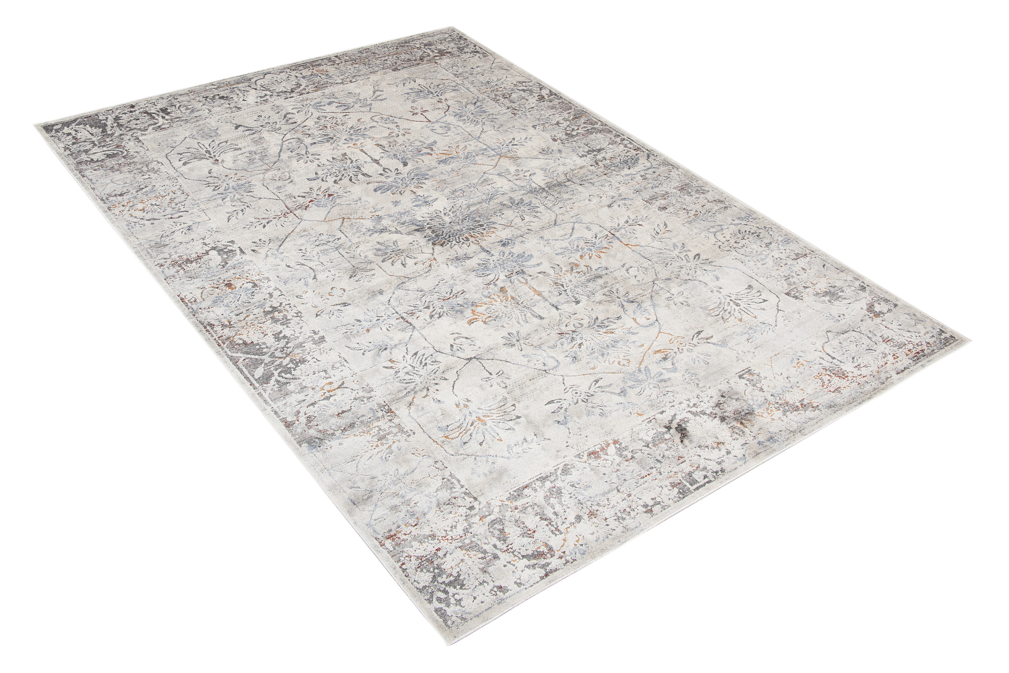Alfombra clásica salón piso corto flores adornos gris crema ÖKOTEX - Imagen 30 de 57