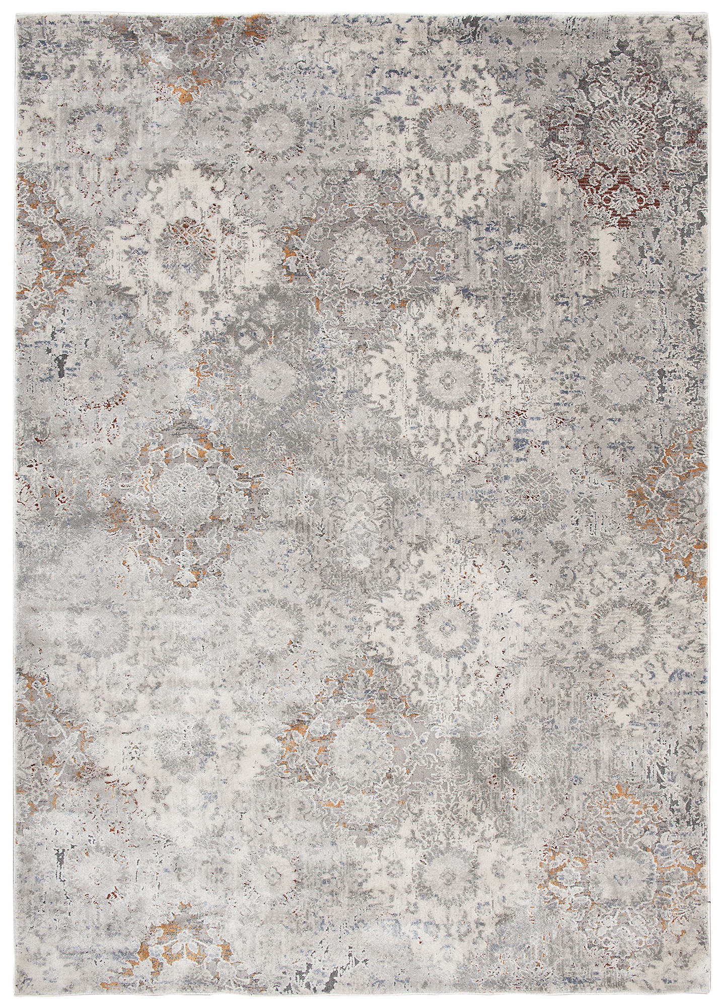 Alfombra clásica salón piso corto flores adornos gris crema ÖKOTEX - Imagen 41 de 57