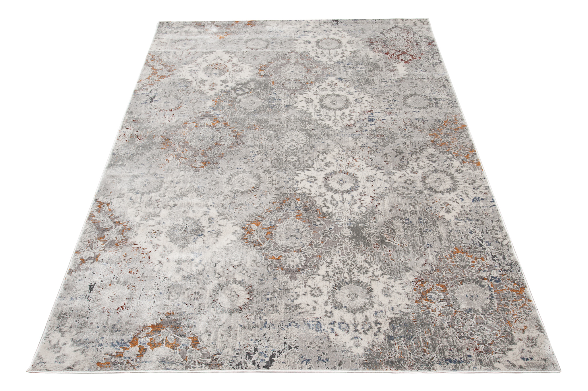 Alfombra clásica salón piso corto flores adornos gris crema ÖKOTEX - Imagen 47 de 57